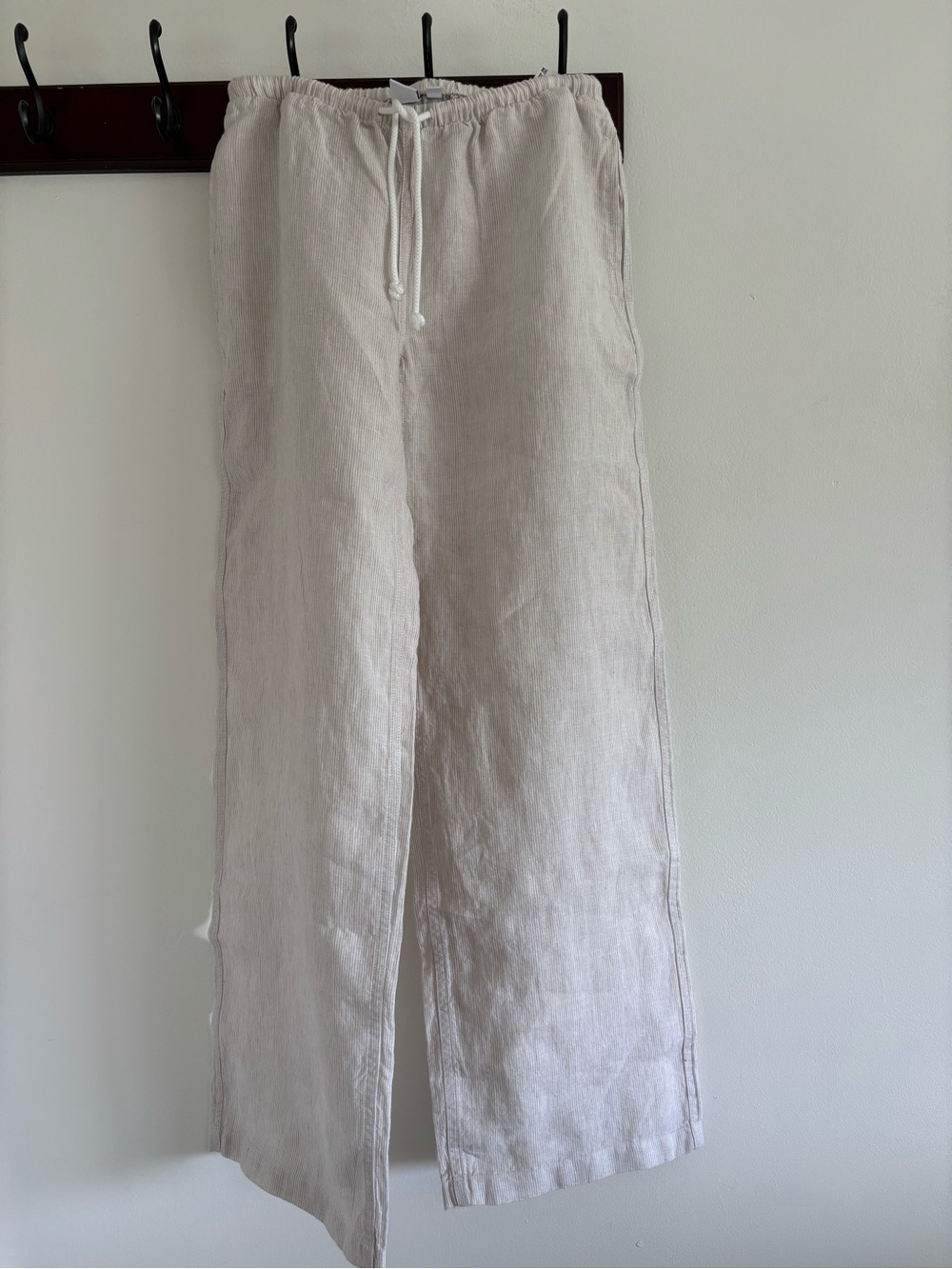 Aritzia Women's Striped Linen Drawstring Pants - Cream